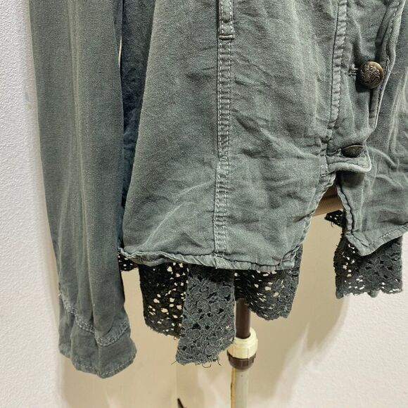 Free People Womens Size Large Green Lace Military Femme Lace Emilia Jacket Top - Picture 3 of 9
